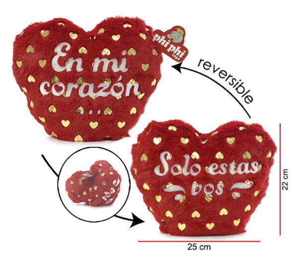 CORAZON REVERSIBLE 2 FRASES CON DORADO 25CM