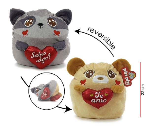 ANIMALITOS REVERSIBLES CON CORAZON TE AMO 25CM