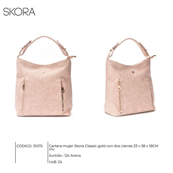 Cartera Classic Gold Con 2 Cierres 33x38x18 Cm