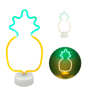 LÁMPARA VELADOR DE NEÓN CON DISEÑO DE ANANÁ CON BASE C/USB/PILA