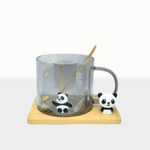 SET TAZA VIDRIO PANDA CON CUCHARA
