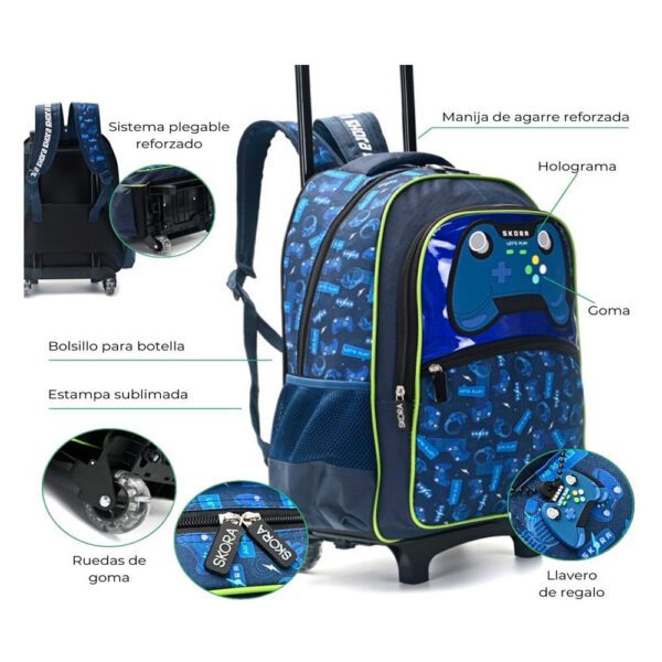 Mochila Carro Lets Play Gamer Con Goma Y Llavero Joystick 18"