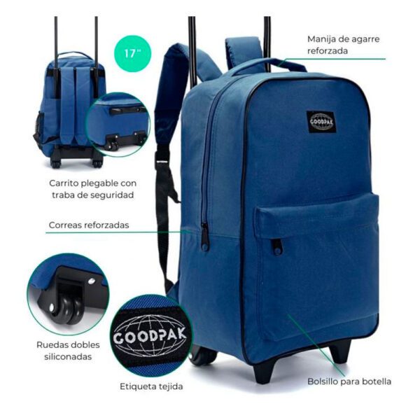 Mochila Goodpak Con Carro Rueda Doble Azul Marino 17"