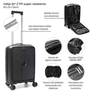 Valija Wander Urban Mode Hard PP Negra 20" Doble Rueda