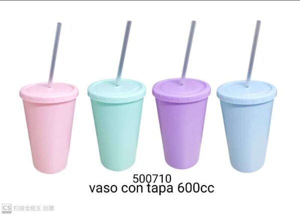 VASO 600CC CON TAPA Y SORBETE-60 LIMA