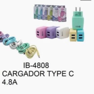CARGADOR IBEK 2USB TIPO C 4.8A IB-4808