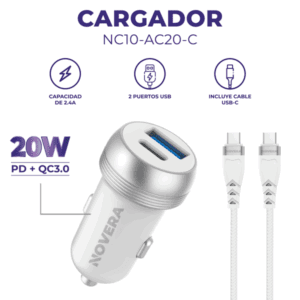 CARGADOR P/AUTO CON CABLE TIPO C A TIPO C 20W