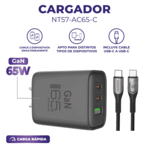 CARGADOR CARGA RAPIDA TIPO C A TIPO C 65W NT57-65WCC