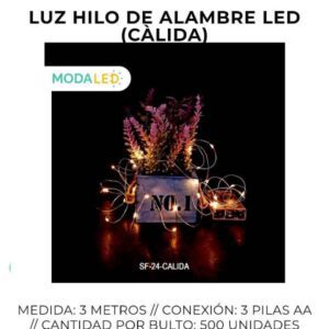 LUZ LED HILO ALAMBRE 20LUSES PILA SF-24-CALIDA-500