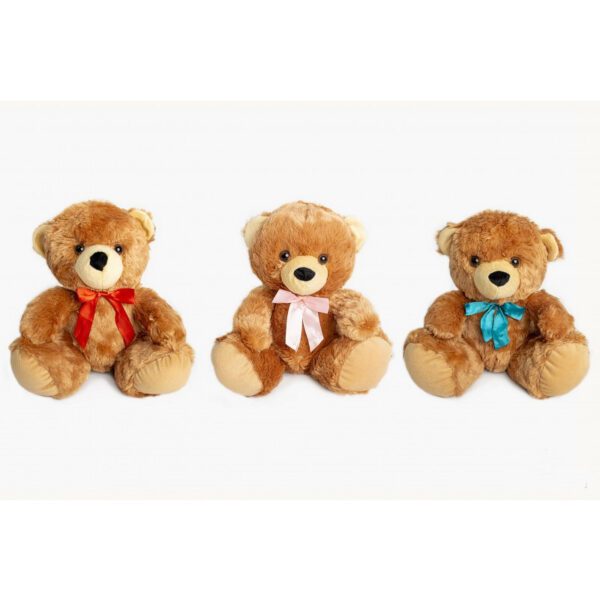 OSO COLOR MARRÓN CON MOÑO DE COLORES DE 30 CM