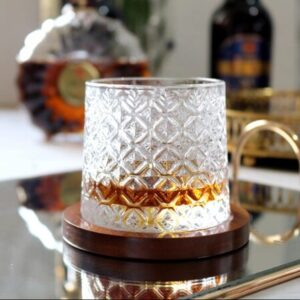 MT09622 VASO VIDRIO GIRATORIO CON BASE MADERA