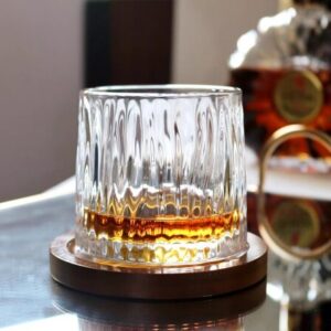 MT09623 VASO VIDRIO GIRATORIO CON BASE MADERA
