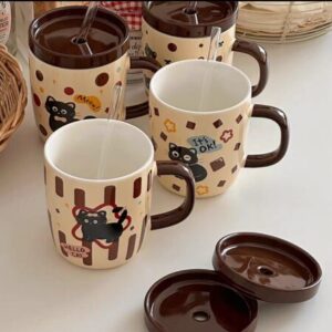 MT09974 TAZA CERAMICA GATO NEGRA CON SORBETE