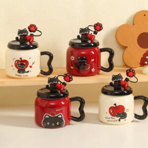 MT09975 TAZA CERAMICA GATO Y MAZANA