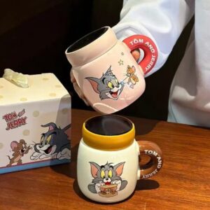 AA0003 TAZA CERAMICA TAPA ESPEJO GATO Y RATON