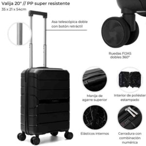 Valija Wander Urban Mode Hard PP Negra 20 Pulg. doble rueda