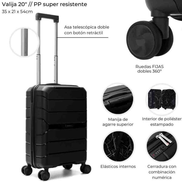 Valija Wander Urban Mode Hard PP Negra 20 Pulg. doble rueda