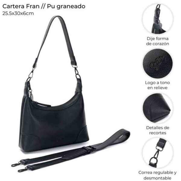 Cartera Fran Doble Correa Con Llavero Dije 25.5x30x6cm