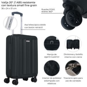 Valija Hard Check In Negro 20" 4 Ruedas Dobles Y Manija Extensible