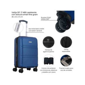 Valija Hard Check In Azul 20" Expandible 4 Ruedas Dobles Y Manija Ext