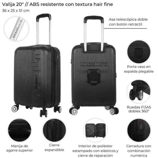 Valija Urban Mode Duro ABS Negro 20 Pulg. doble rueda