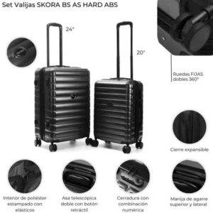 Set Valijas Skora BS AS Duro ABS Negro 24" Y 20"