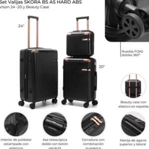 Set Valijas Skora BS AS Hard ABS Negro 24" Y 20" Estuche de Belleza