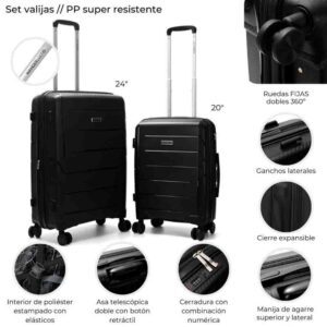 Set Valijas Wanderlust Urban Hard PP Negro 24 y 20 Pulg. doble rueda