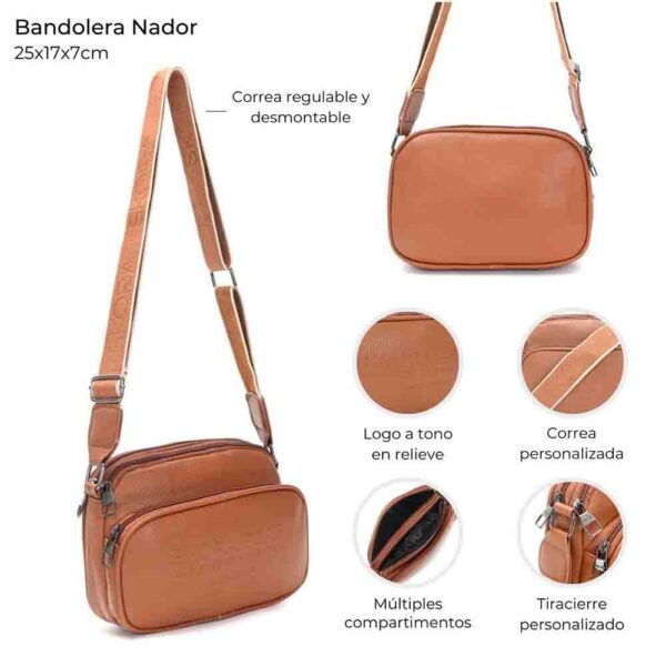 Bandolera Nador Cierre Decorativo Con Bolsillo Frontal 25x17x7 Cm